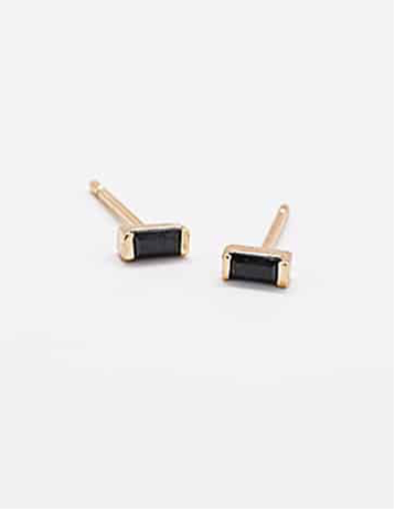 Mini Black Baguette Gold Stud