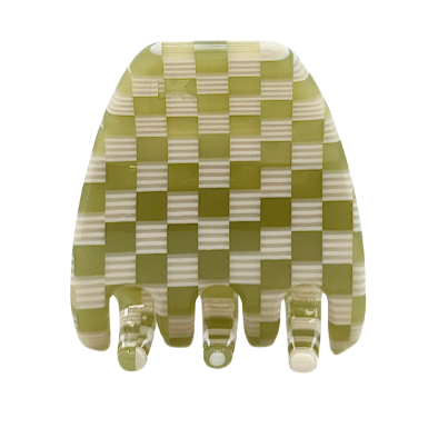 Mini Hair Claw Clip — Olive Checker