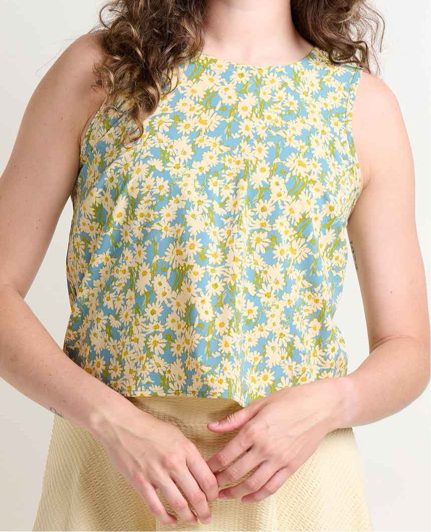 Sunkissed Button Back Tank (Glacier Daisy Field Print)