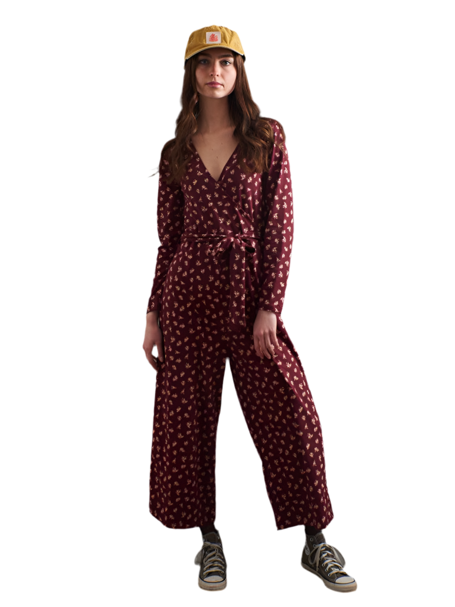 Rita Long Sleeve Jumpsuit Burgundy Bouquet