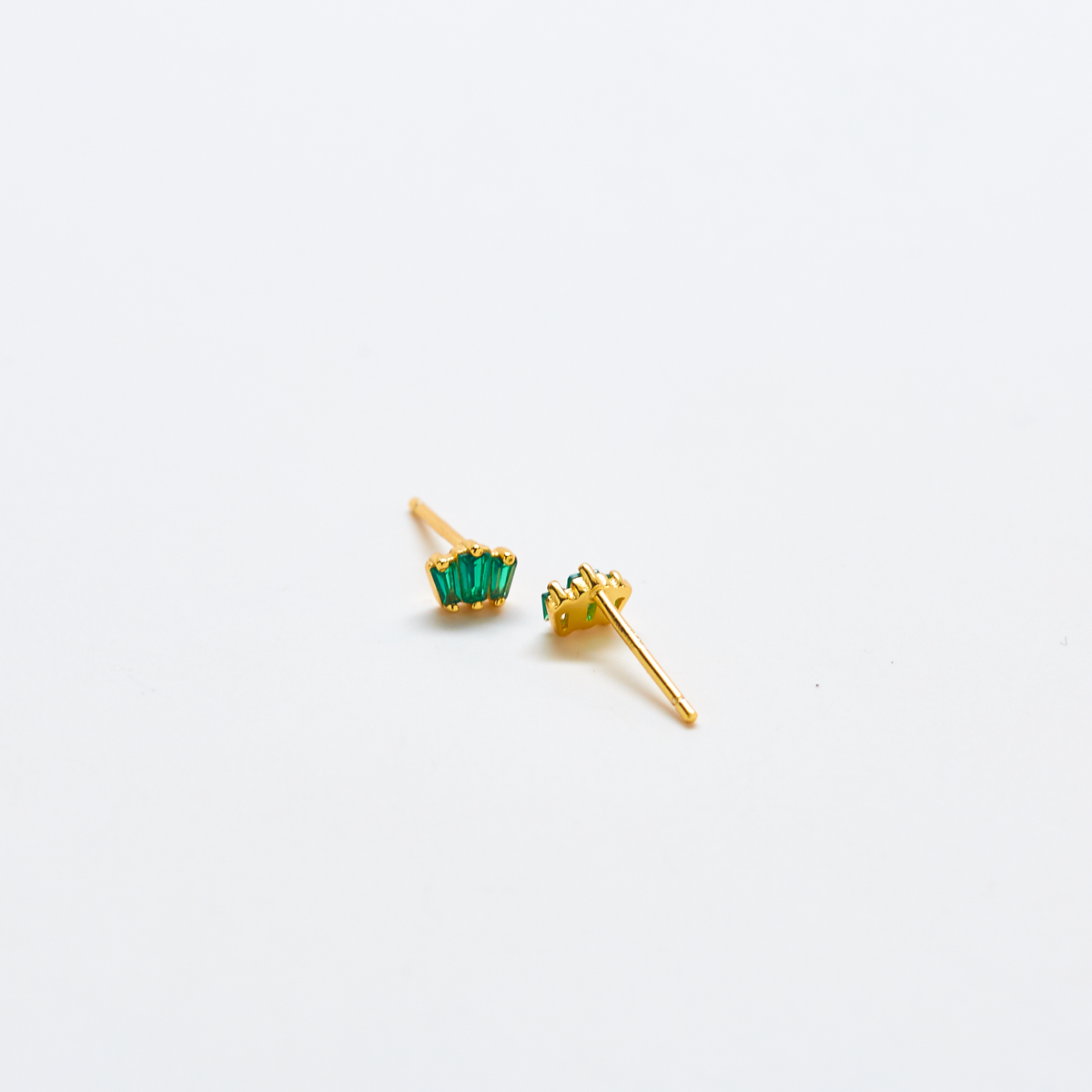 Green Trio Baguette Gold Vermeil Stud SINGLE