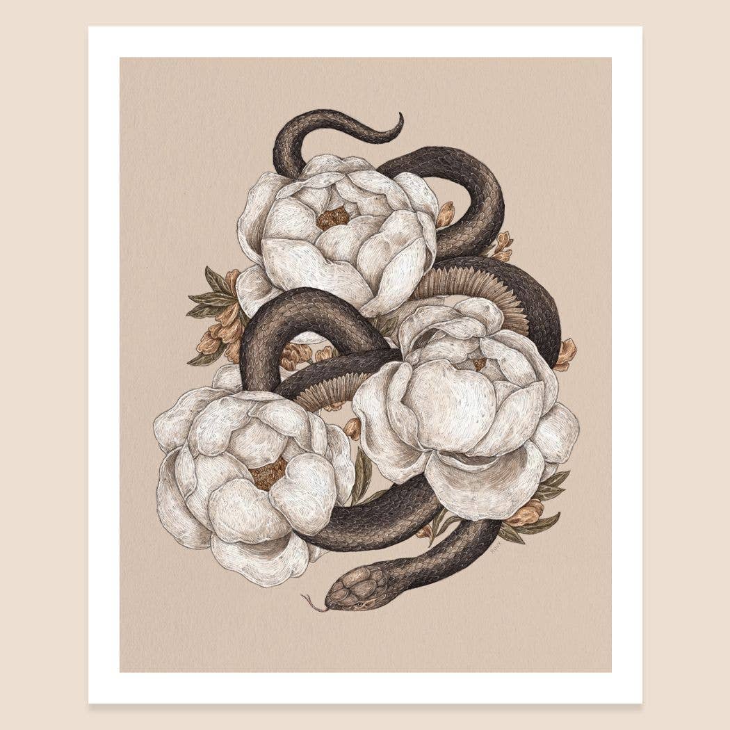 8” x 10” Snake and Peonies Print