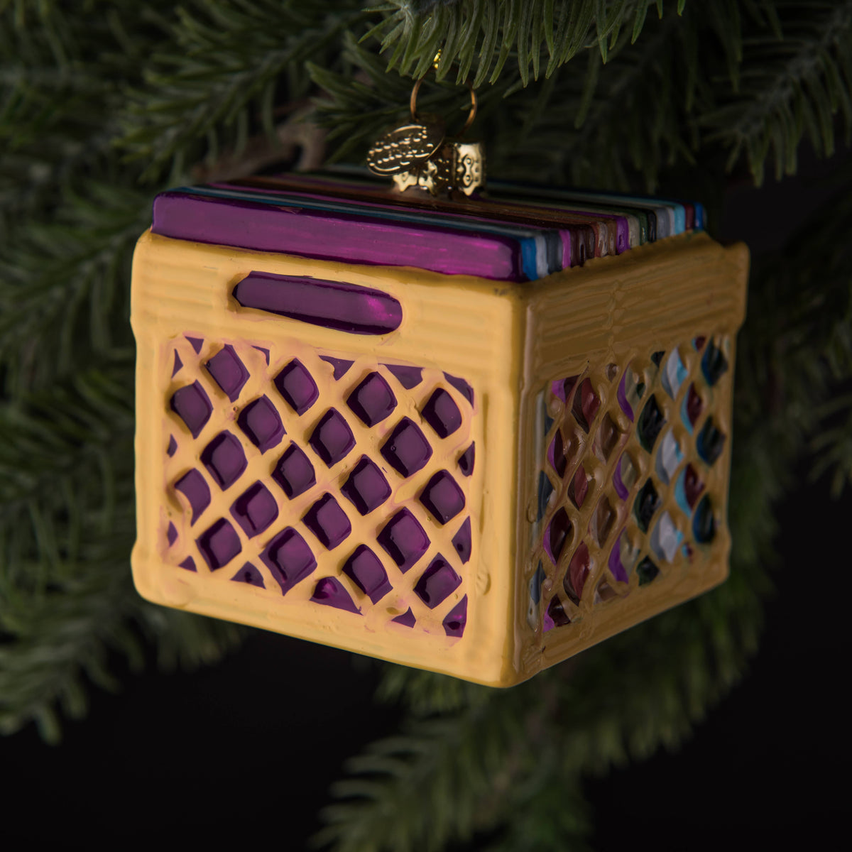 Handmade Glass: Record Crate Ornament