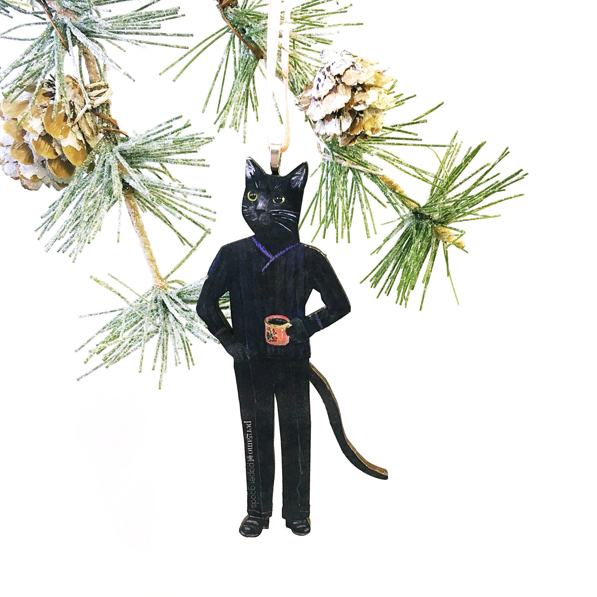 Handmade Wood: Black Cat Christmas Ornament