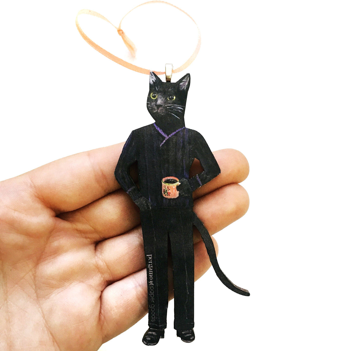 Handmade Wood: Black Cat Christmas Ornament