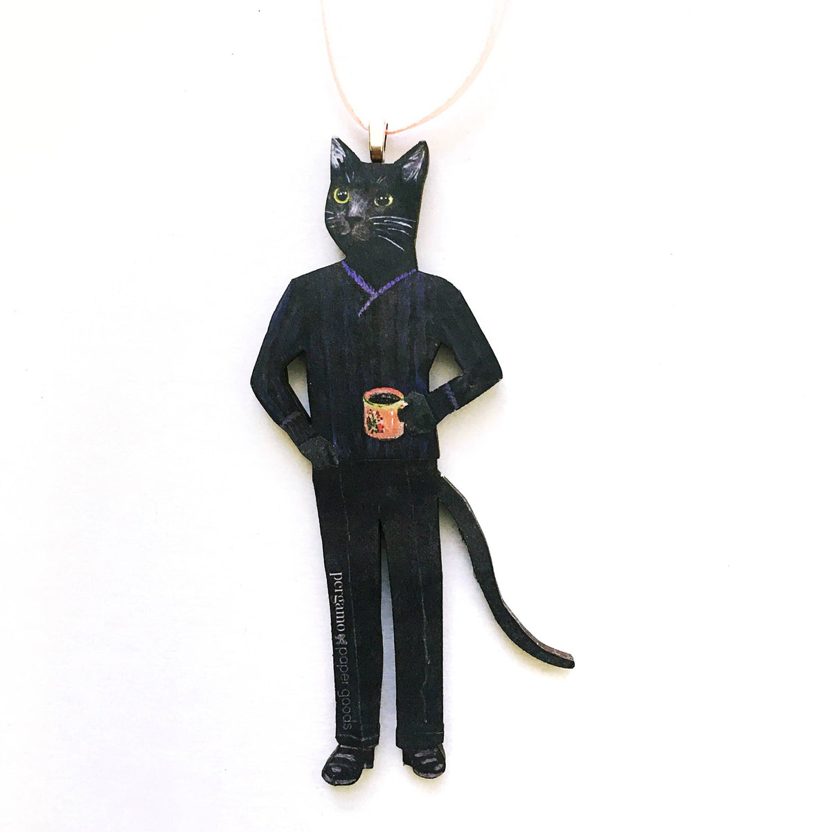 Handmade Wood: Black Cat Christmas Ornament