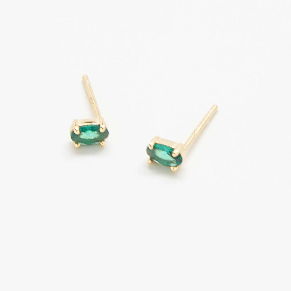 Green Cubic Zirconia Oval Gold Vermeil Stud