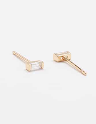 Mini White Baguette Gold Stud SINGLE