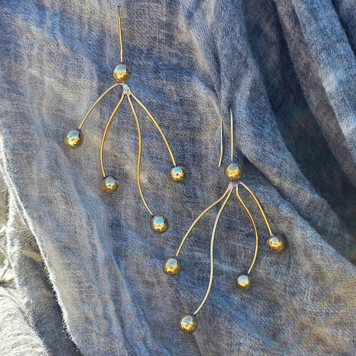 Brass Gold bead Pearl spheres chandelier Earrings