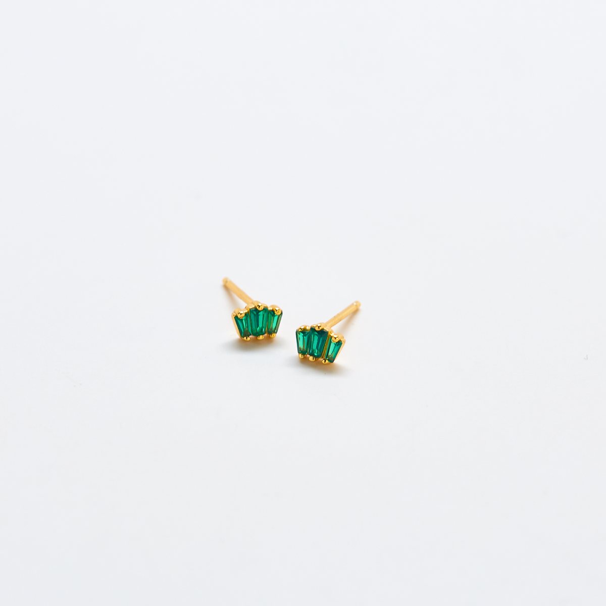 Green Trio Baguette Gold Vermeil Stud SINGLE