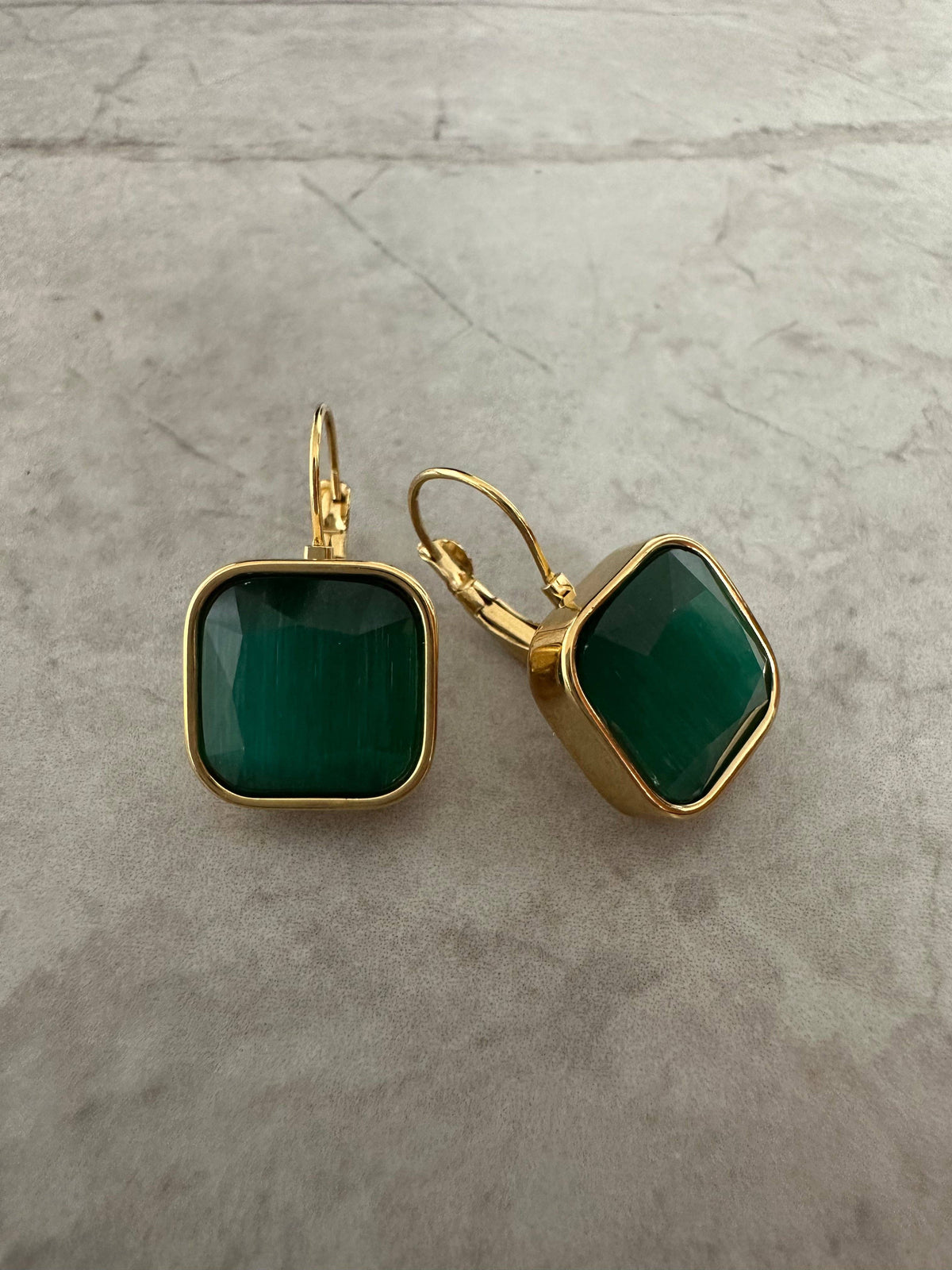 Square Stone Earrings Green