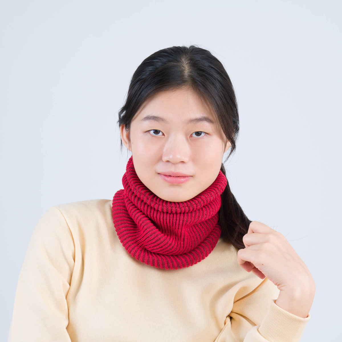 Simple Rib Knit Snood: Ruby Red