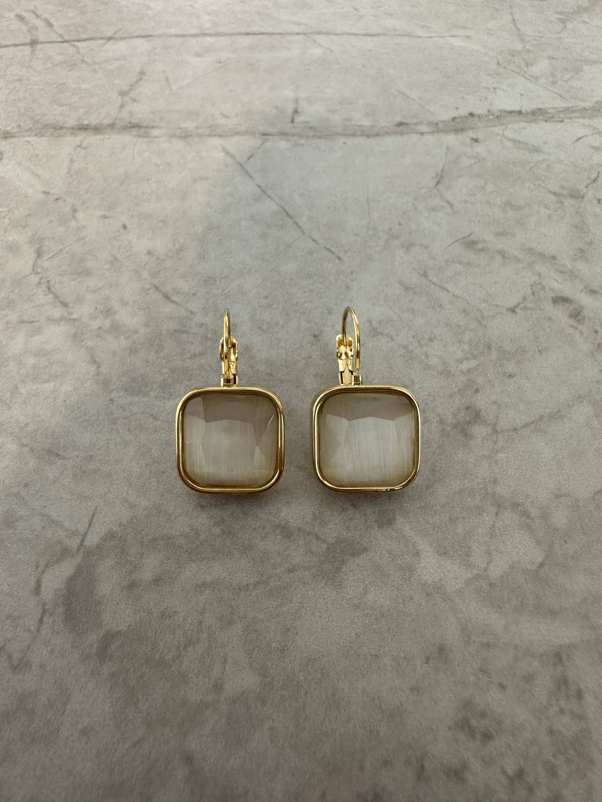 Square Stone Earrings White