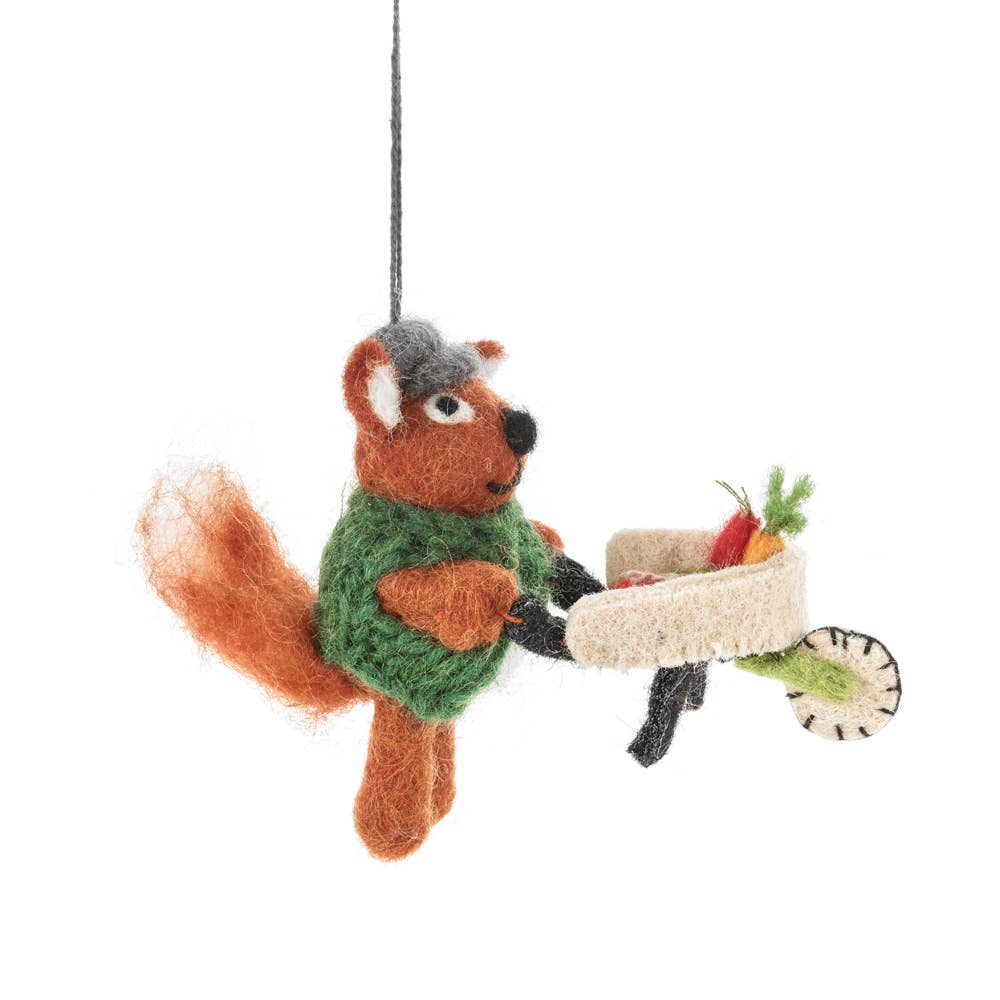 Handmade Felt: “Foster” the Gardening Squirrel Ornament