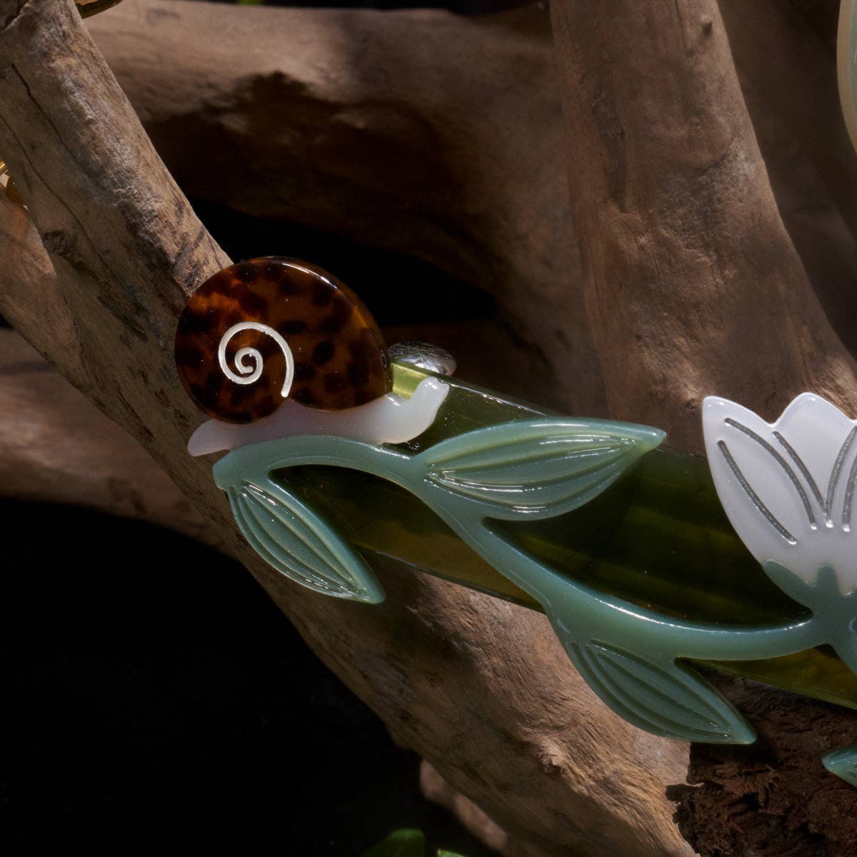 Brocéliande French Barrette With Lotus Flowers and Snails