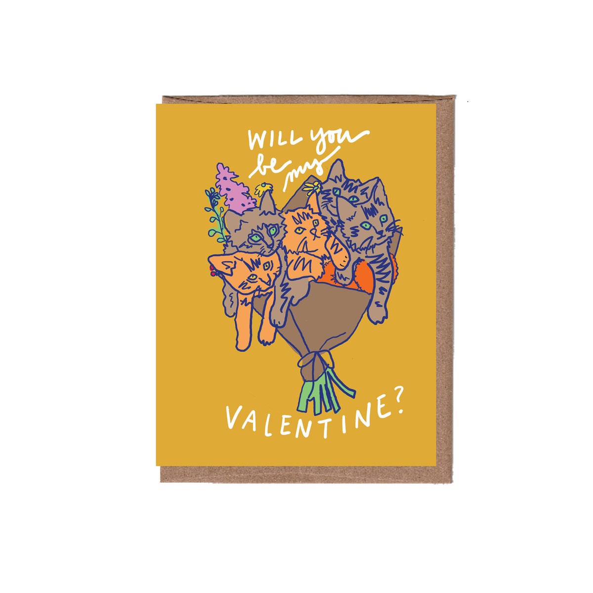 Cat Bouquet Valentine&#39;s Day Greeting Card