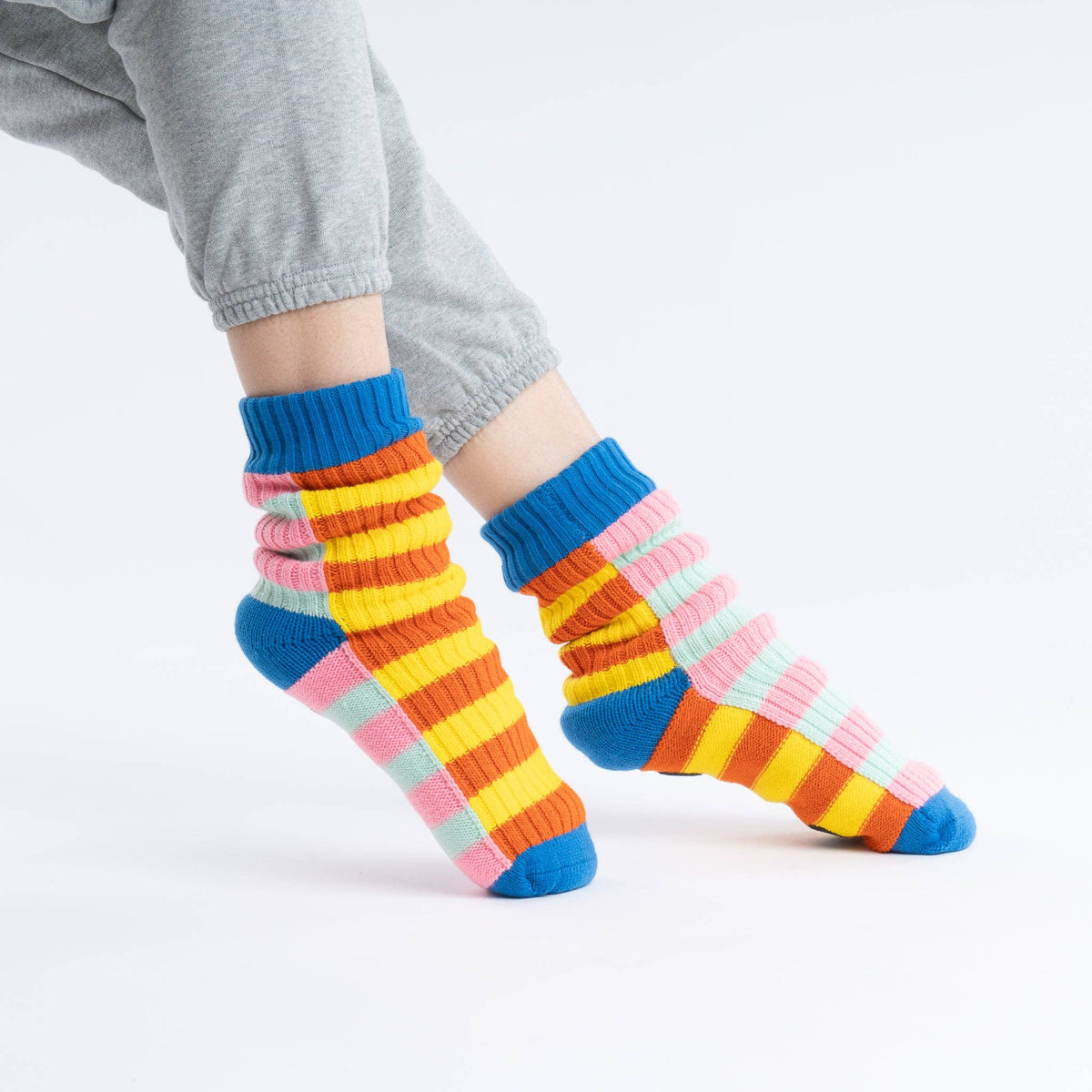 Super Stripe Knit House Socks: Yellow Flame / L/XL - W 9.5-12.5 // M 8-11