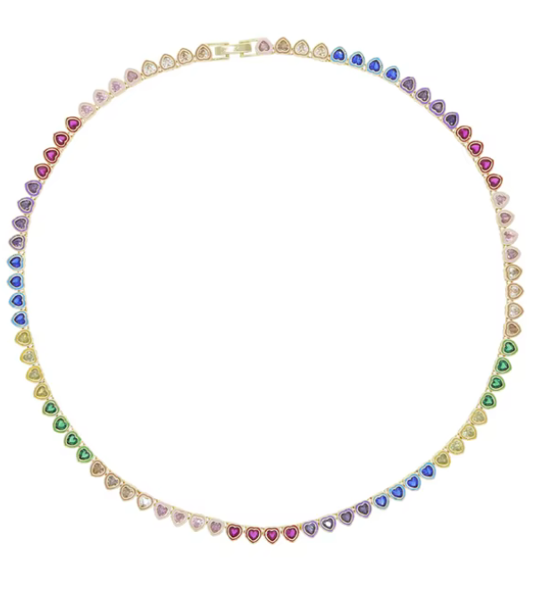 Heart Tennis Necklace- 14K Ombré CZ: Multi