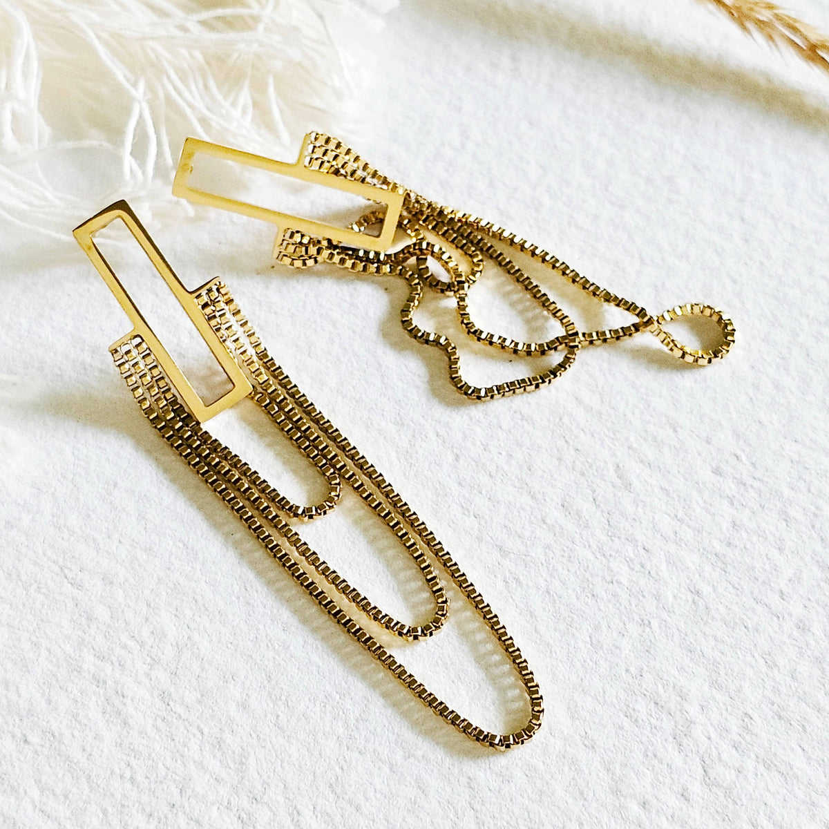 Rectangle modern chain  earrings gold plated brass