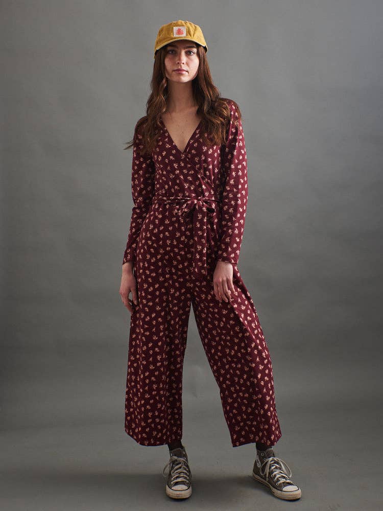 Rita Long Sleeve Jumpsuit Burgundy Bouquet