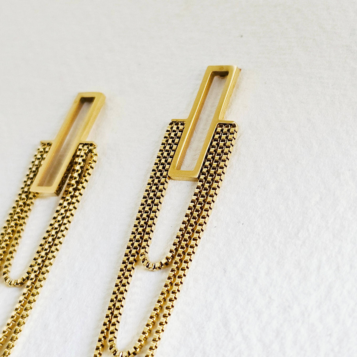 Rectangle modern chain  earrings gold plated brass