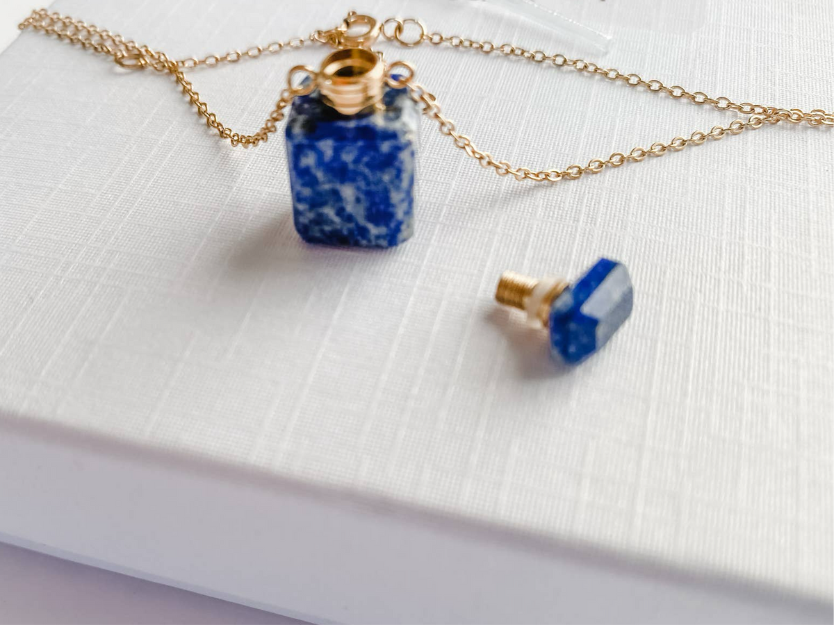 Gemstone Mini Perfume Bottle Crystal Necklace Lapis