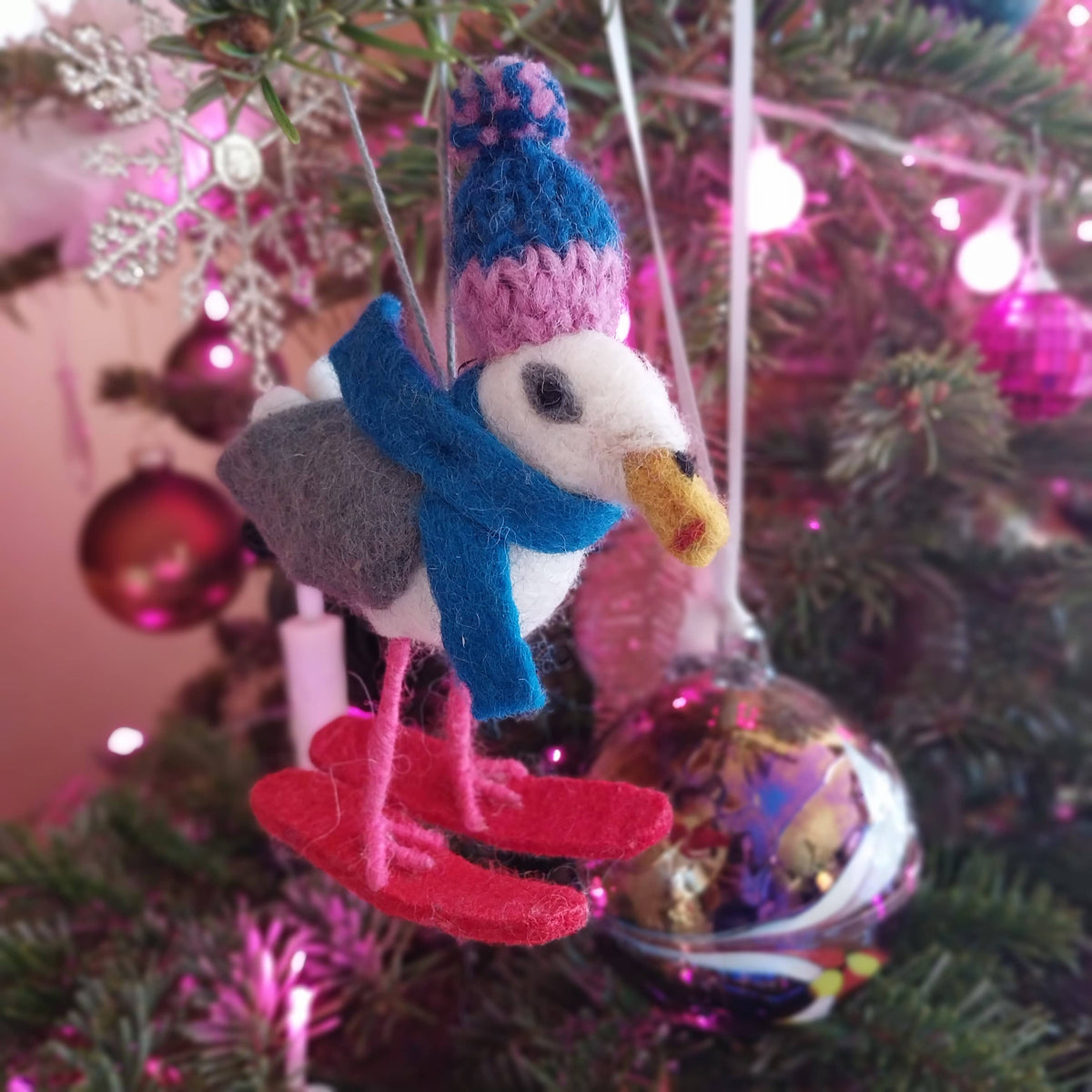 Handmade Felt: Ski-Gull Christmas Seagull Ornament