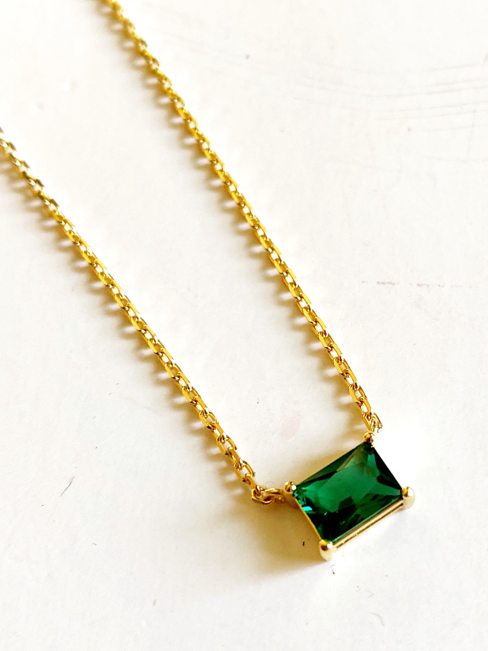 Baguette Emerald May Birthstone Necklace