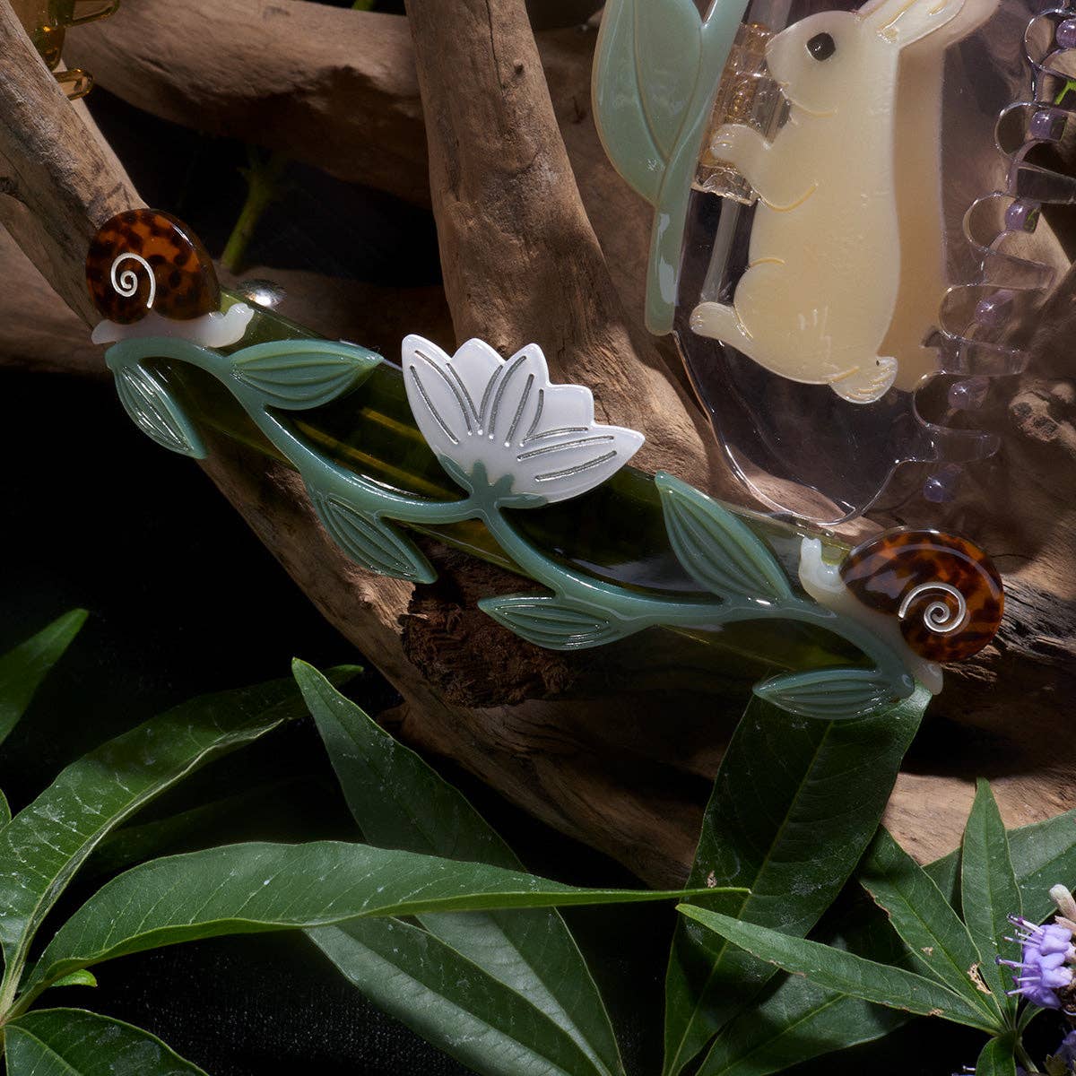 Brocéliande French Barrette With Lotus Flowers and Snails