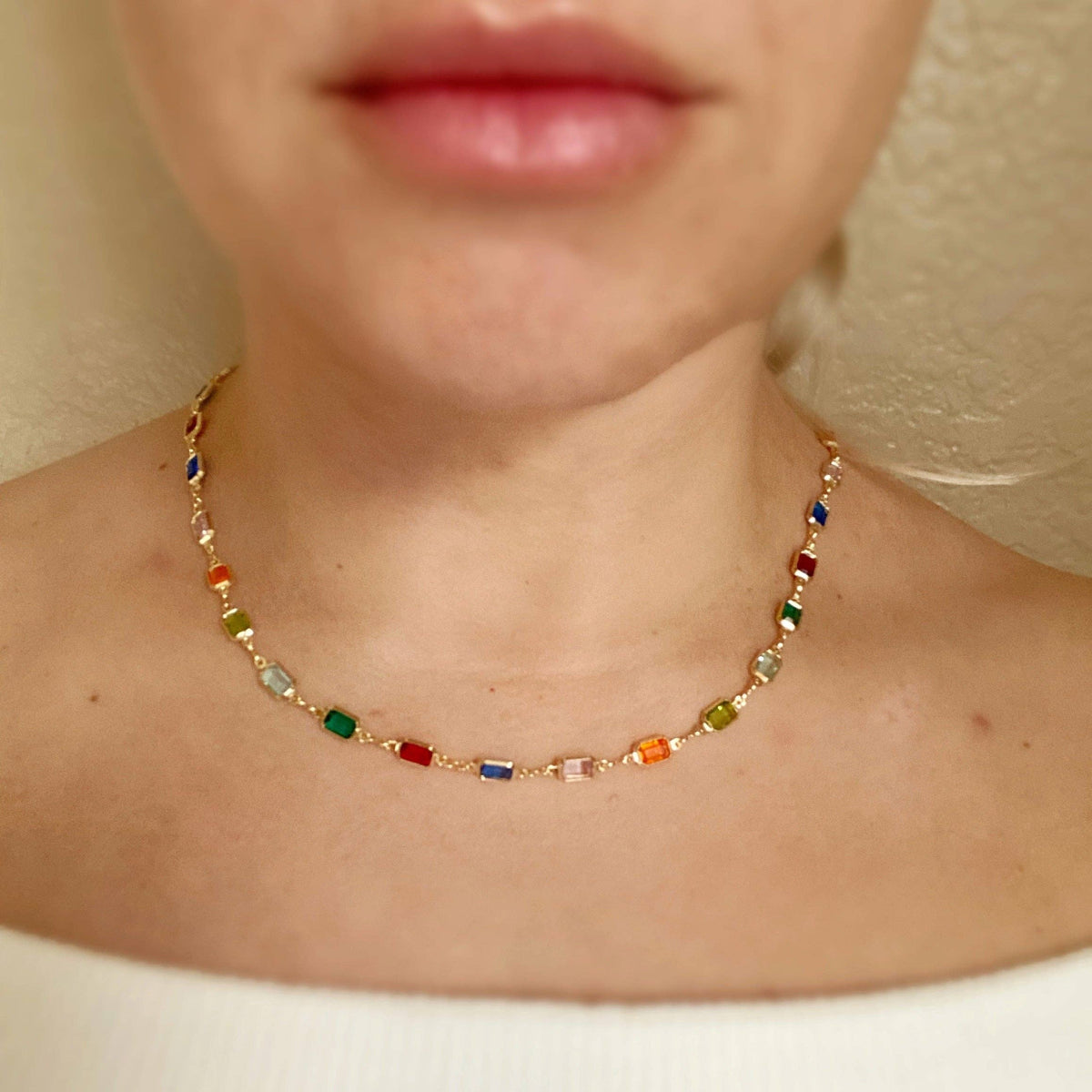 18k Gold Filled Multicolor Necklace: 16&quot; necklace + 2&quot; extension