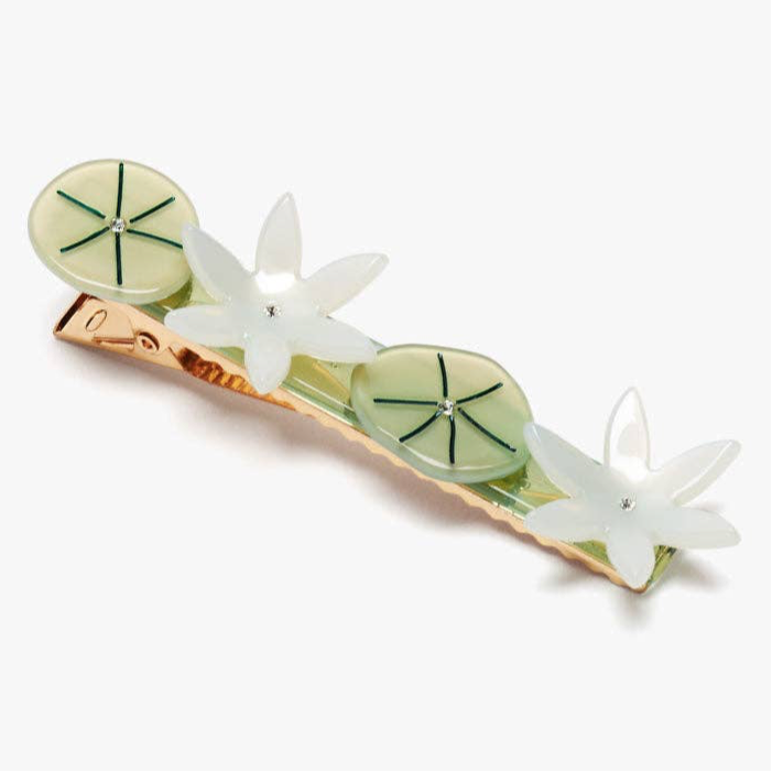 Nymphaea White Lotus Flowers Acetate Alligator Hair Clip