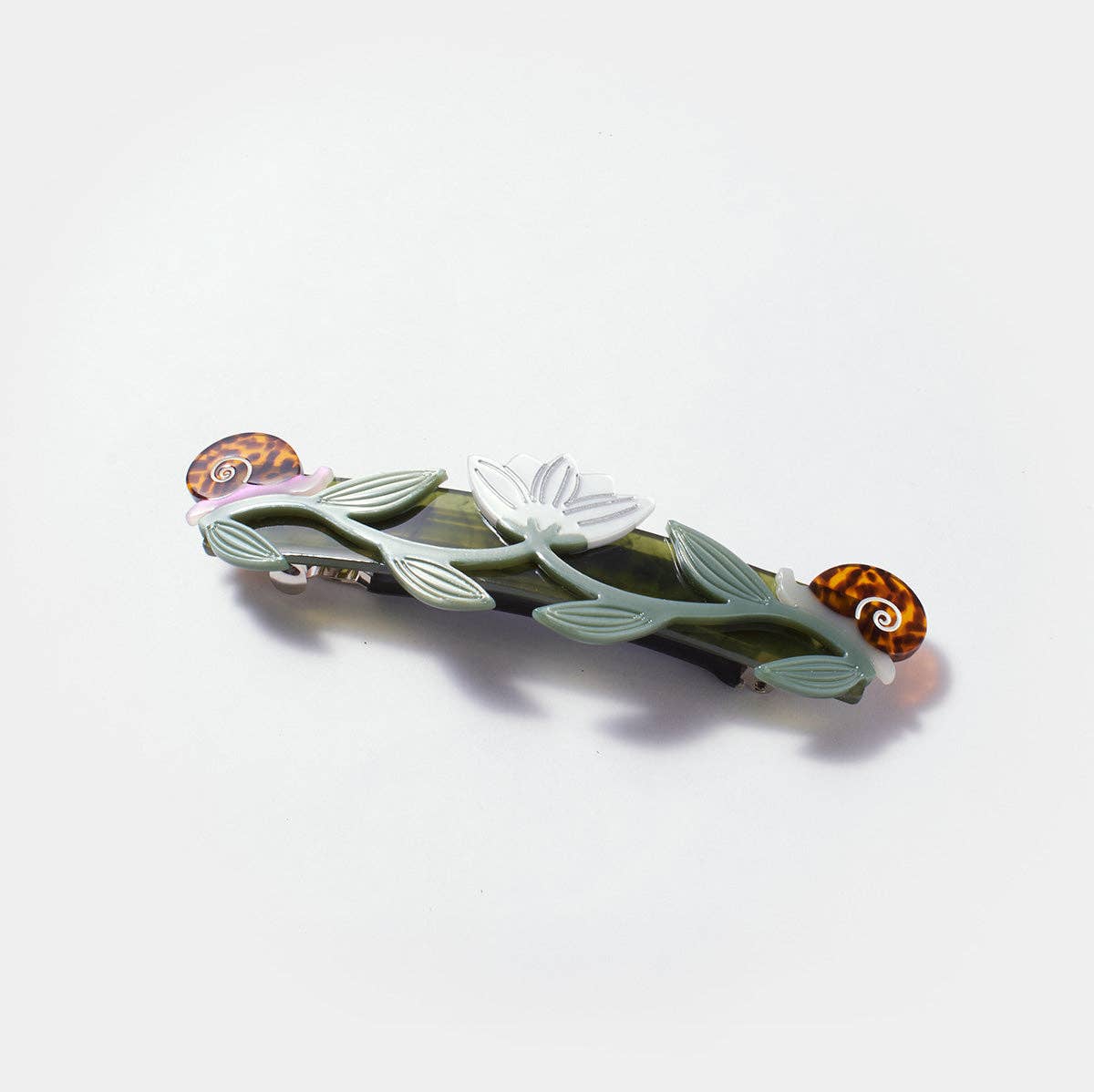 Brocéliande French Barrette With Lotus Flowers and Snails