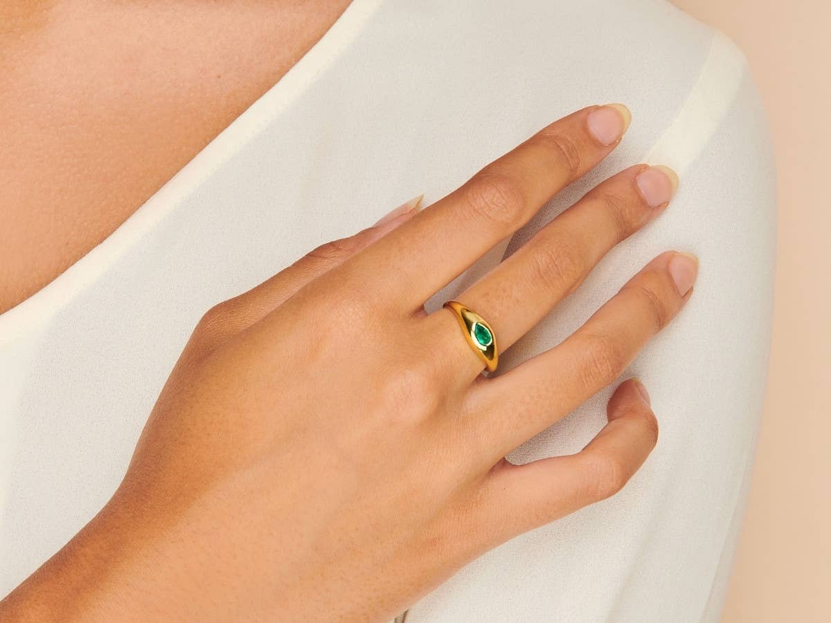 Pear Shaped Emerald 14k Gold Adjustable Ring: