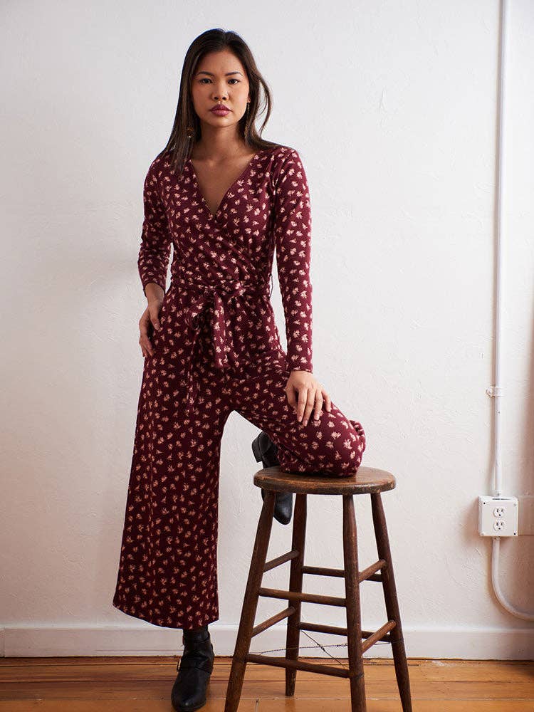 Rita Long Sleeve Jumpsuit Burgundy Bouquet