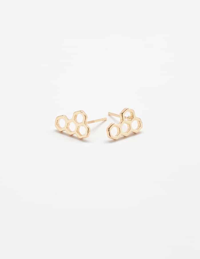 Gold Honeycomb Stud Earring - SINGLE