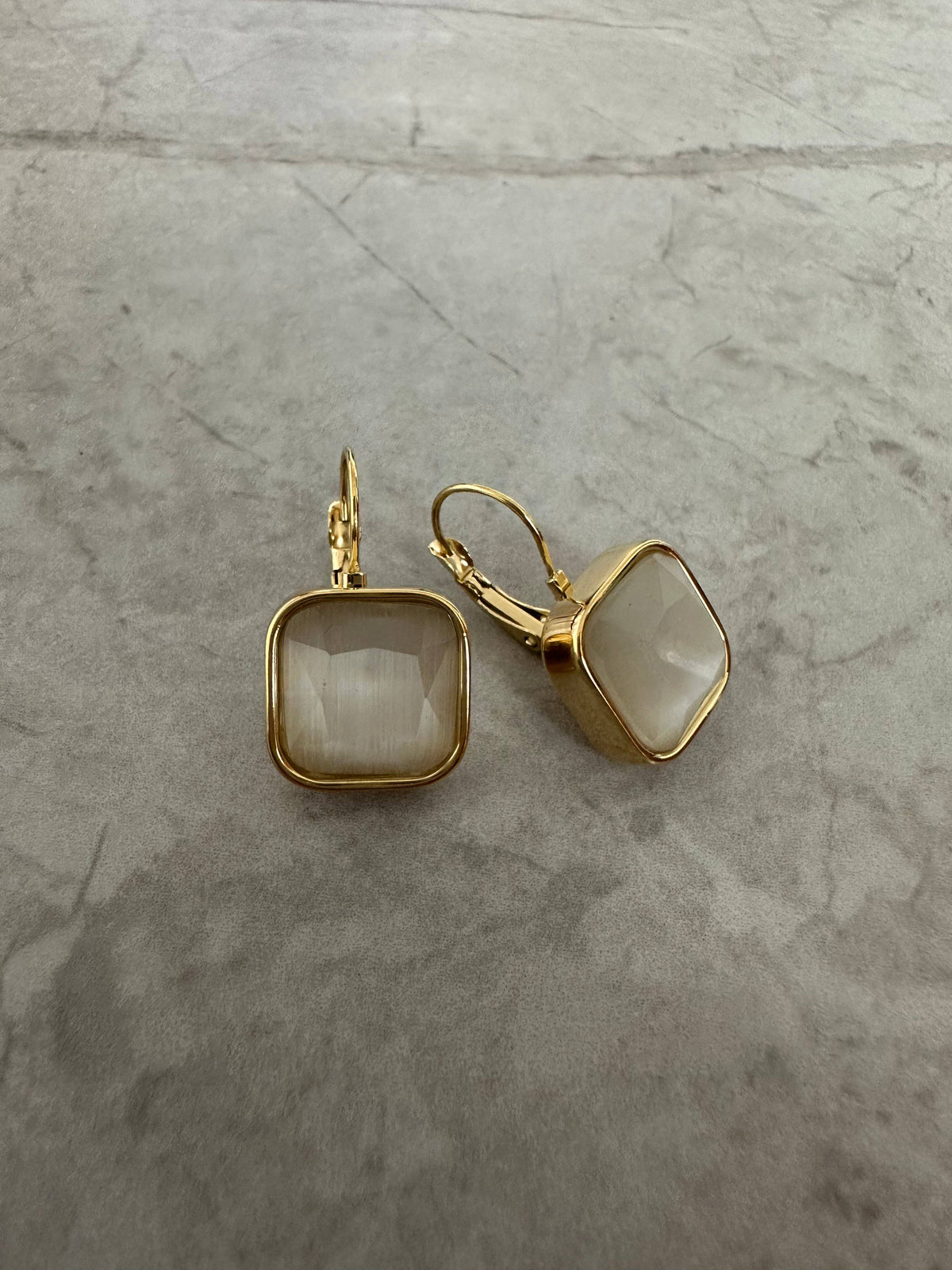 Square Stone Earrings White