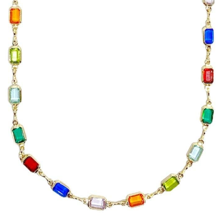 18k Gold Filled Multicolor Rainbow Necklace: 16&quot; necklace + 2&quot; extension