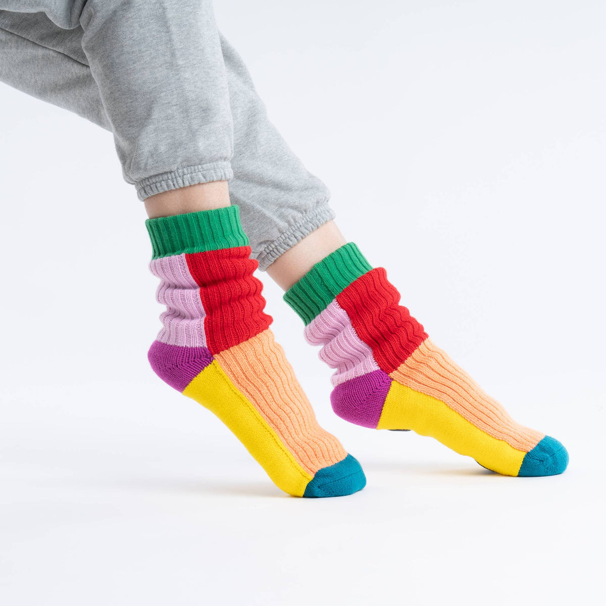 Kaleidoscope Knit House Socks: Peach Red / S/M - W 6-9&lt;br&gt;M 5-7.5