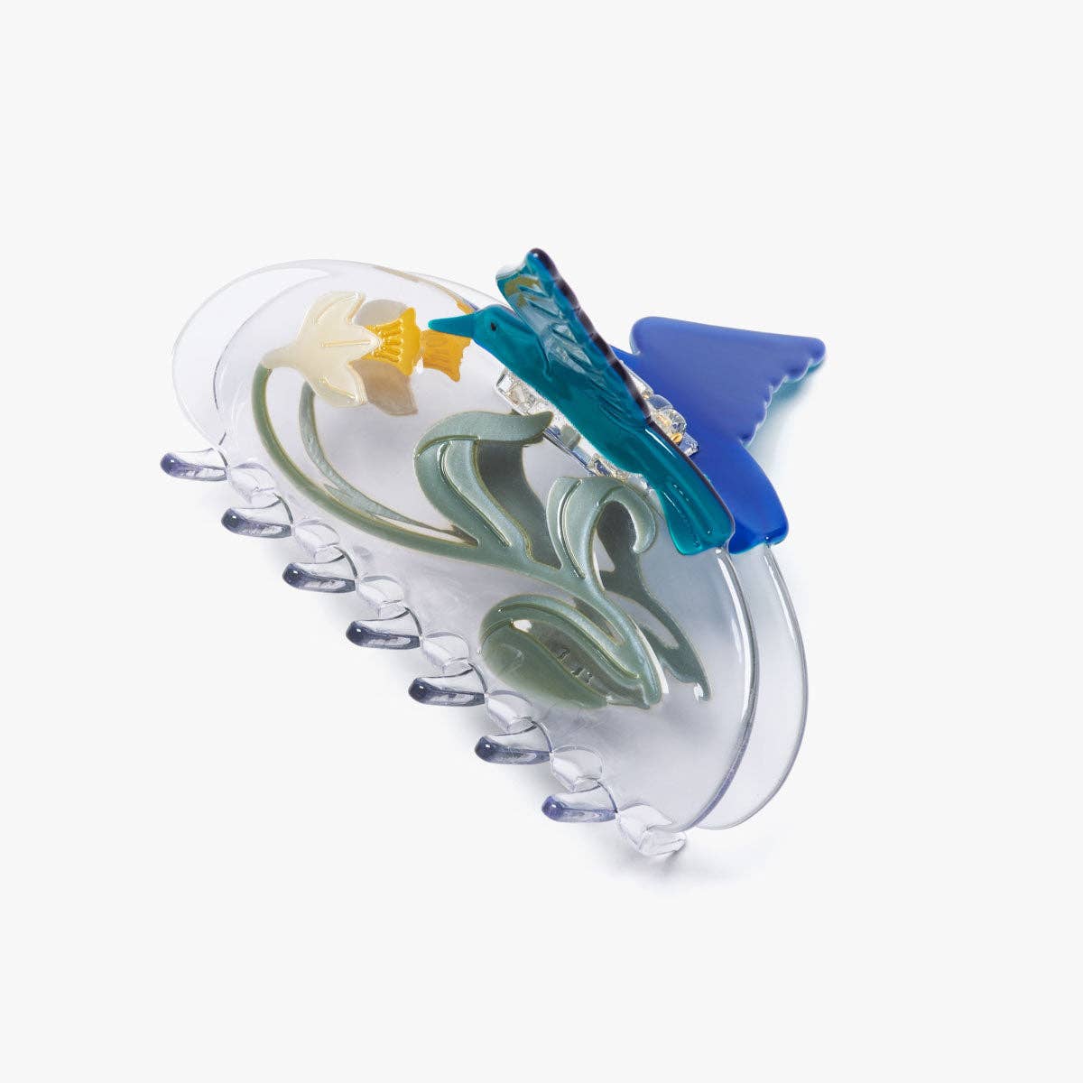 Narcissus Flower and Hummingbird Clear Acetate Hair Claw