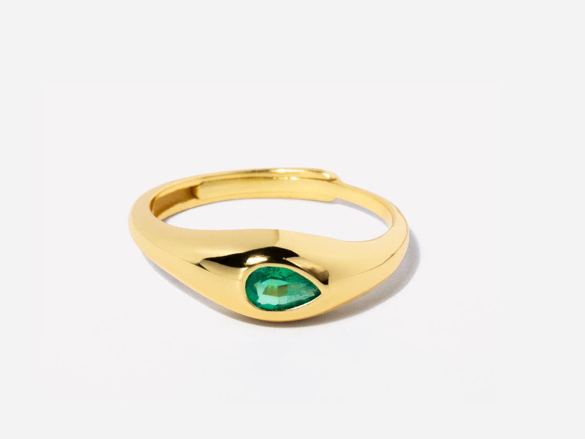 Pear Shaped Emerald 14k Gold Adjustable Ring: