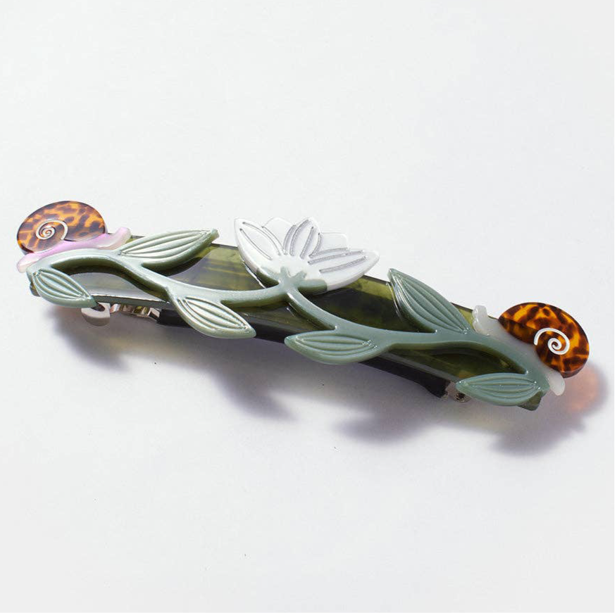 Brocéliande French Barrette With Lotus Flowers and Snails