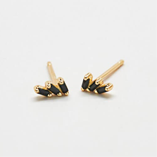 Black Triple Baguette Gold Vermeil Geometric Stud Earring