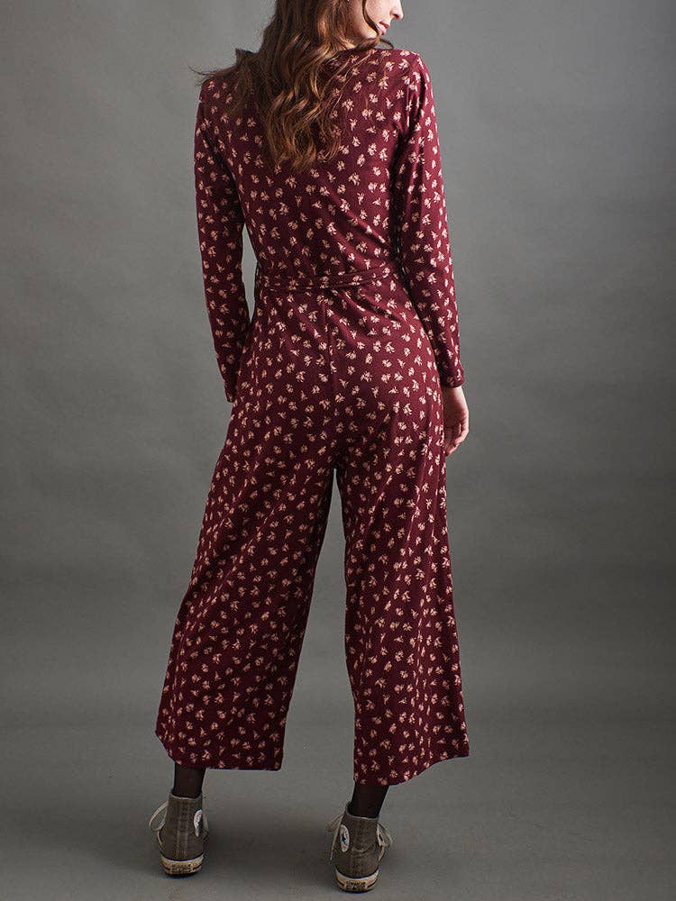 Rita Long Sleeve Jumpsuit Burgundy Bouquet