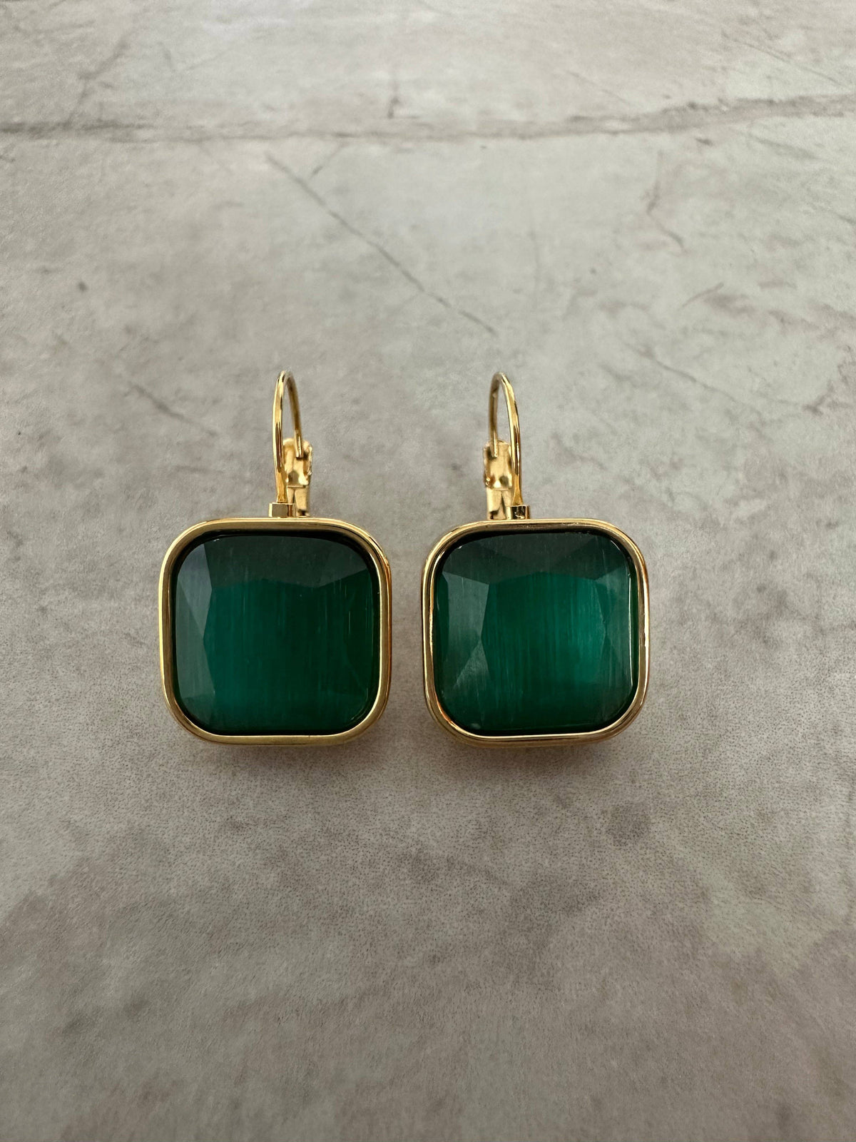 Square Stone Earrings Green