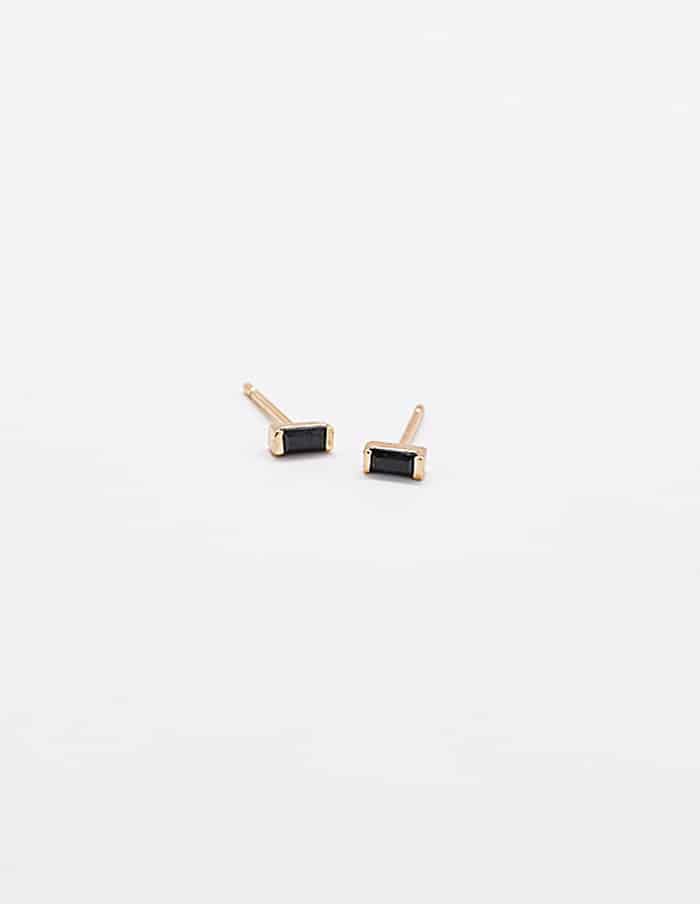 Mini Black Baguette Gold Stud