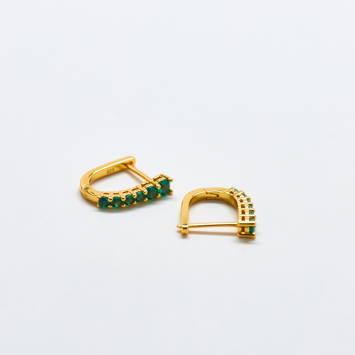 Gold Vermeil Green Cubic Zirconia Huggie Hoop Earrings