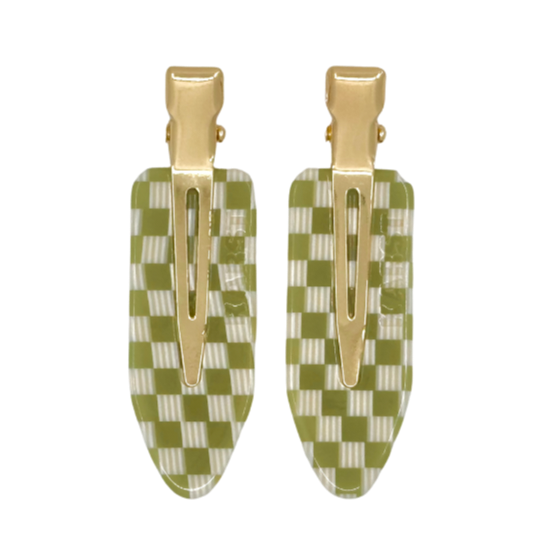 Creaseless Clips (Set of 2) — Olive Checker