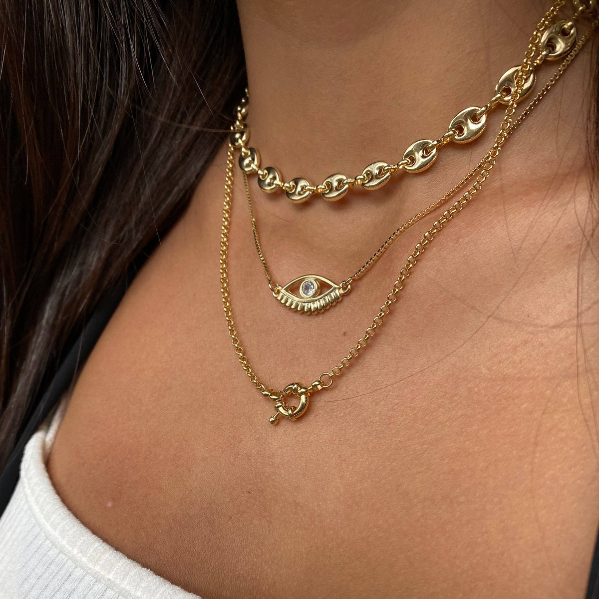 18k Gold Filled Puffy Mariner Choker Featuring Unique Chain Extender