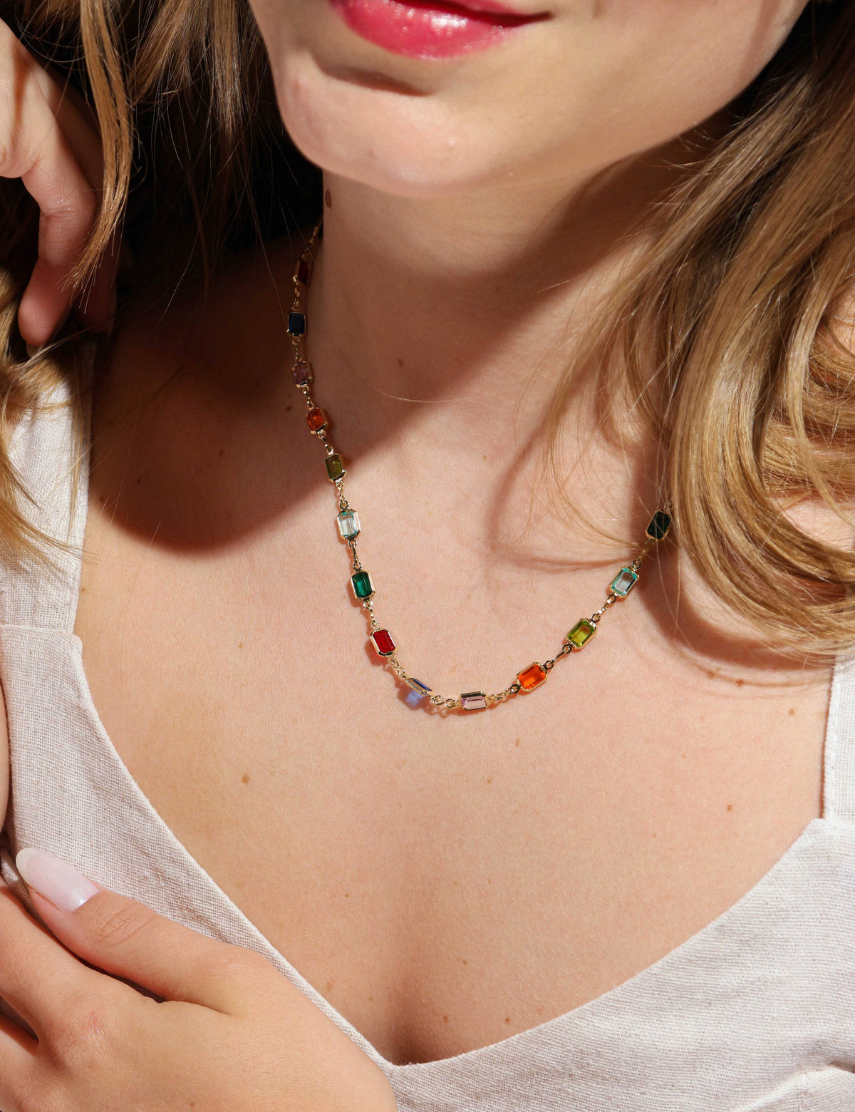 18k Gold Filled Multicolor Necklace: 16&quot; necklace + 2&quot; extension