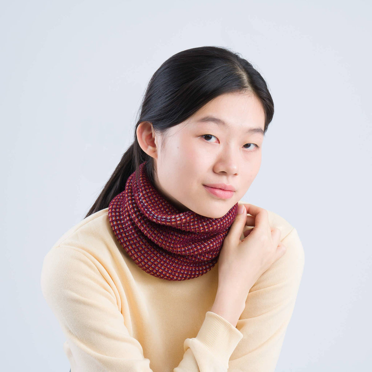 Simple Grid Snood: Wine Red